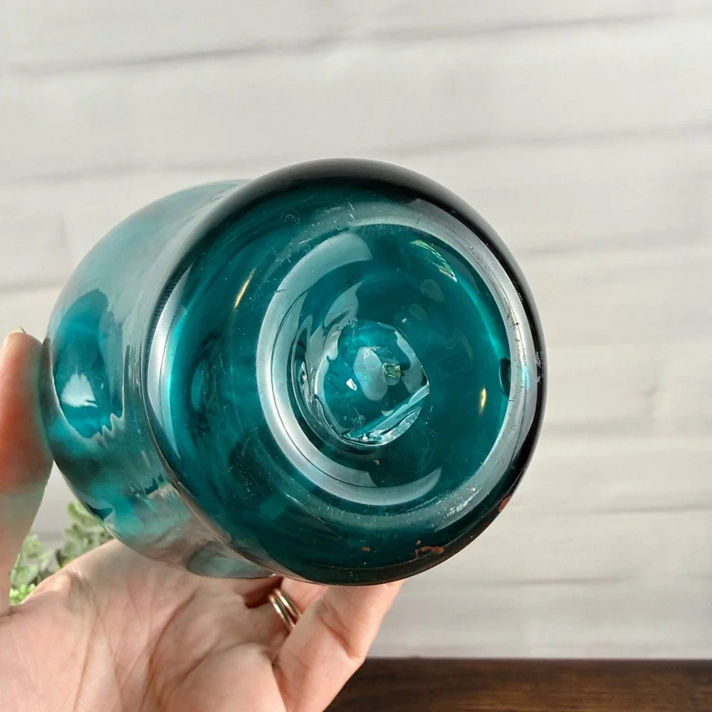 Blenko 64D Peacock Glass Bottle Vase Joel Myers MCM 10